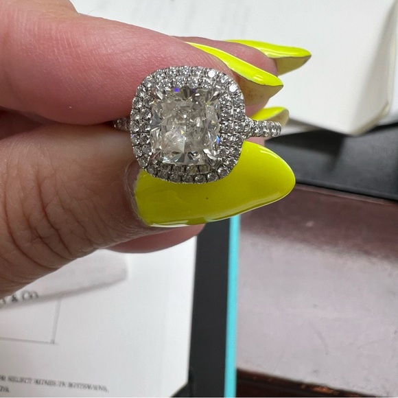 Tiffany & Co. Soleste Cushion-Cut  Double Halo Ring w/ a Diamond Platinum Band - Picture 8 of 14
